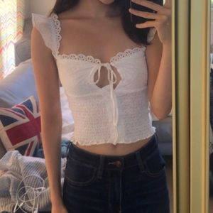 Princess Polly White Eyelet Ruffle Cropped Tank Top